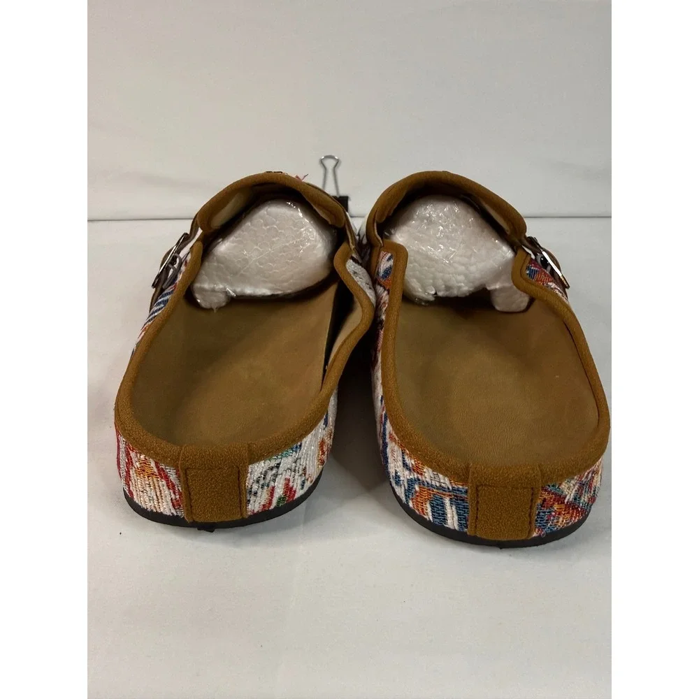 Skeleton Hand Tapestry Mules Clogs Multi-Color Woven Buckle Slip-On Shoes EU 43
